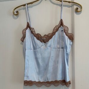 NWT Vintage Blue and Brown Lace Trim Camisole from Y2K